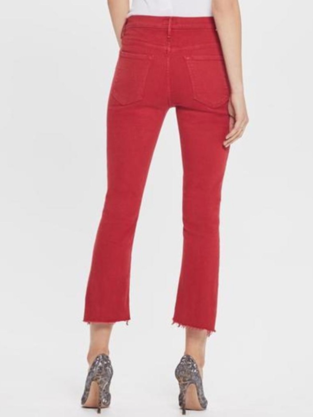 Mother The Insider Crop Step Fray Jeans Second Chances Hot Rod Red 26 - Picture 2 of 10